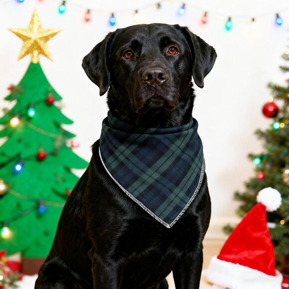 Dog Christmas Bandanas 1PC Washable Cotton Triangle Green Plaid Dog Scarfs for S - Picture 3 of 6